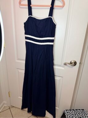 LOFT Navy Maxi Dress with White Trim